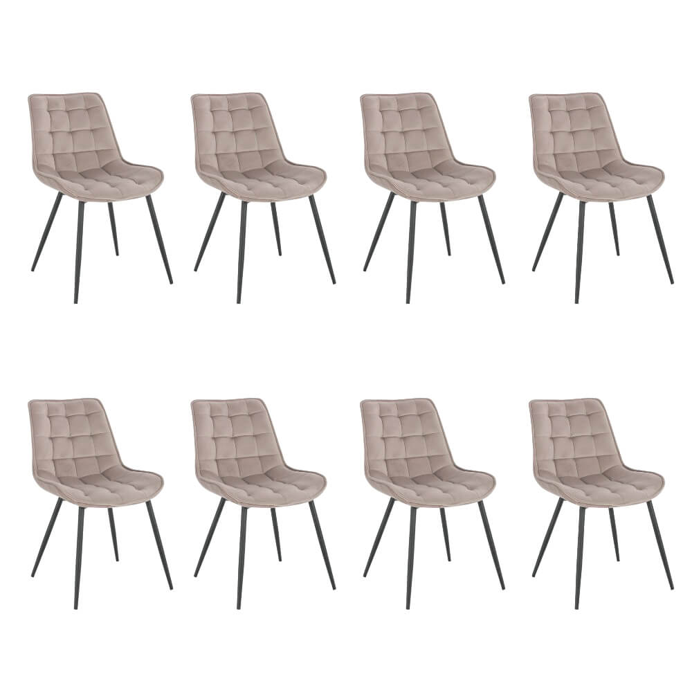 Silla de comedor tapizada terciopelo ikalo - lote de 8 marrón claro
