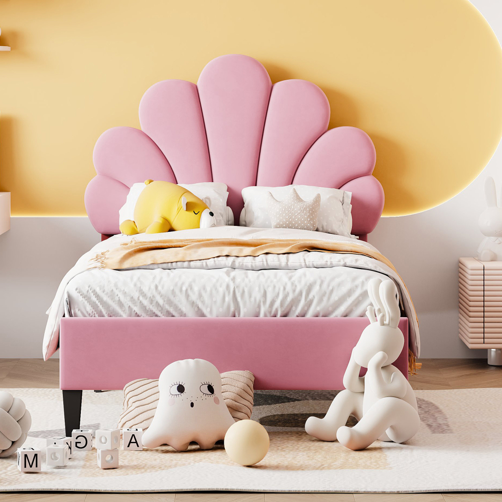 Cama tapizada 90x200cm con cabecero floral mdf – rosa