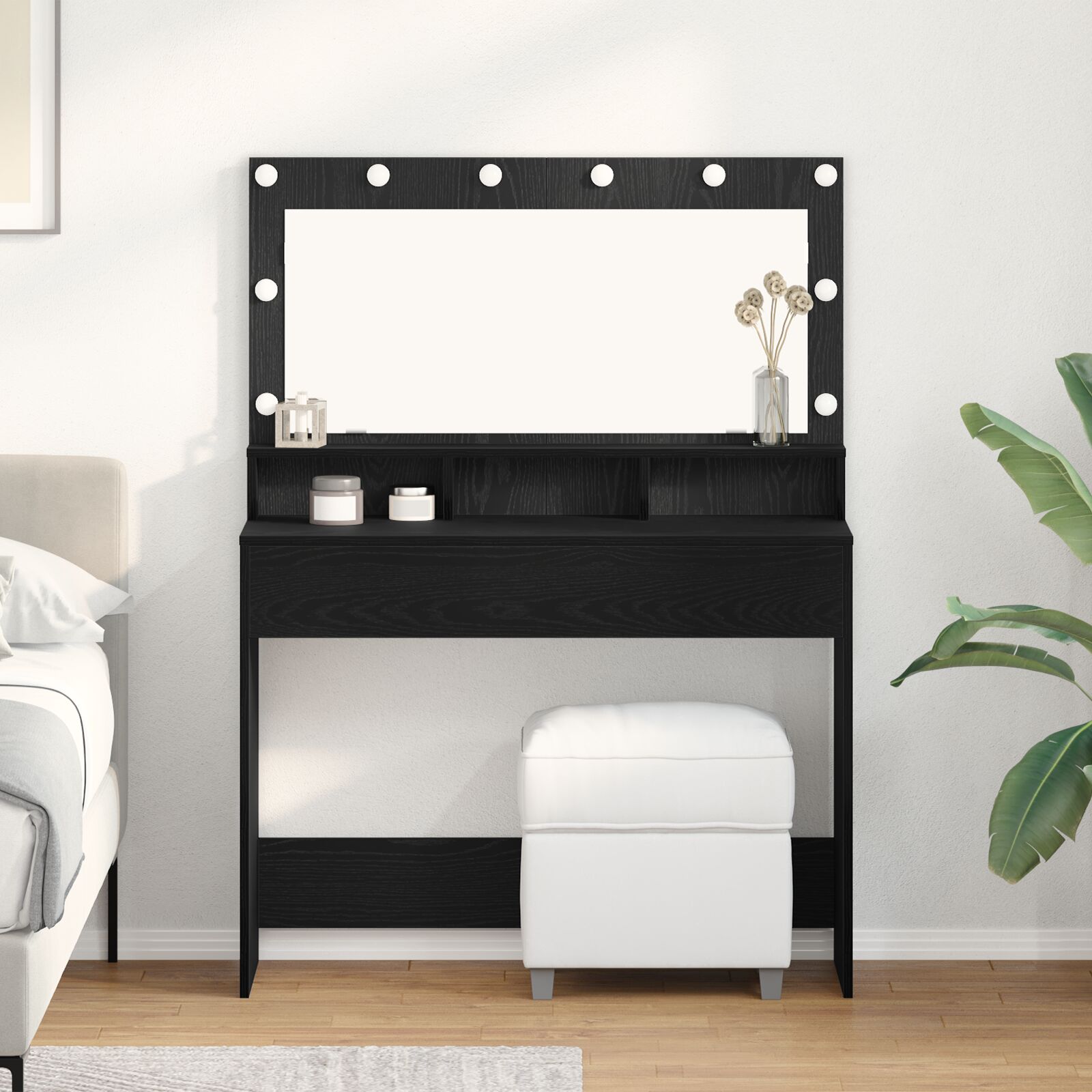 Tocador con luces LED negro y roble, 100x41x135 cm oif769252