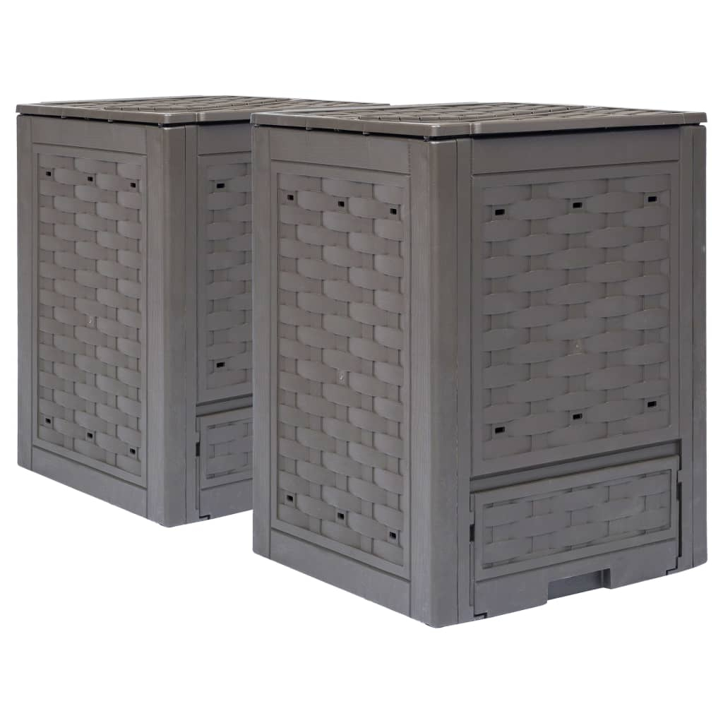 vidaXL compostador de jardín 2 uds plástico ratán 60x60x83 cm 600 l