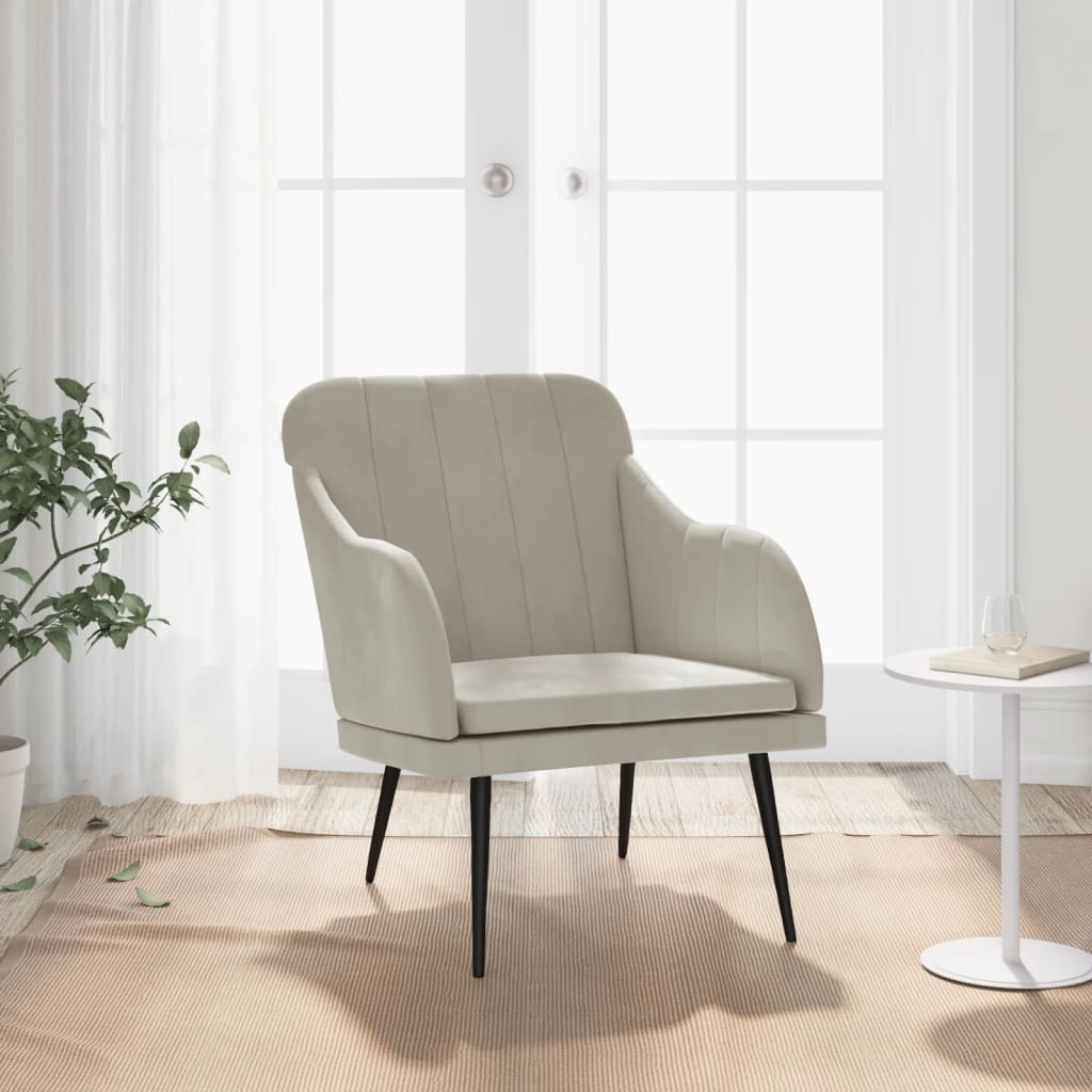 Sillón de terciopelo gris claro 63x76x80 cm es3802