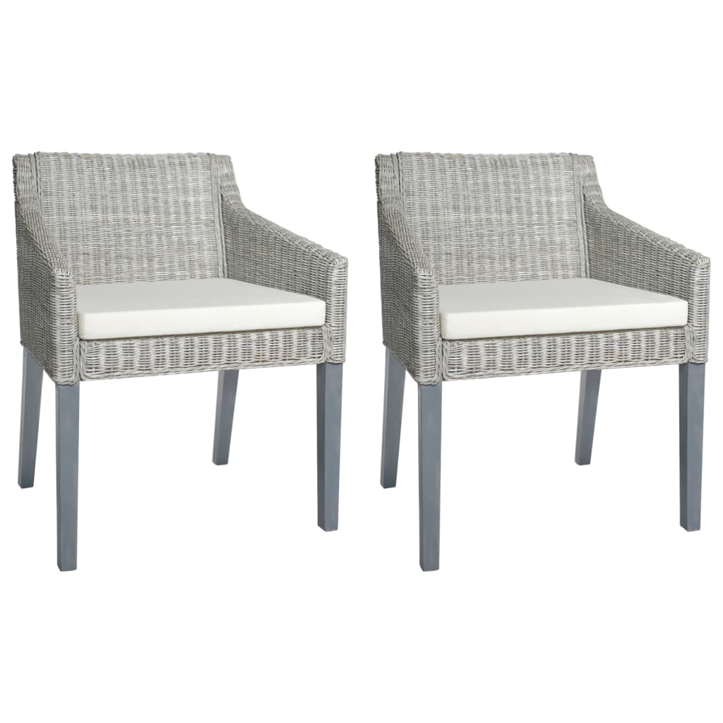 Sillas de comedor con cojines 2 unidades ratán natural gris qweo5333