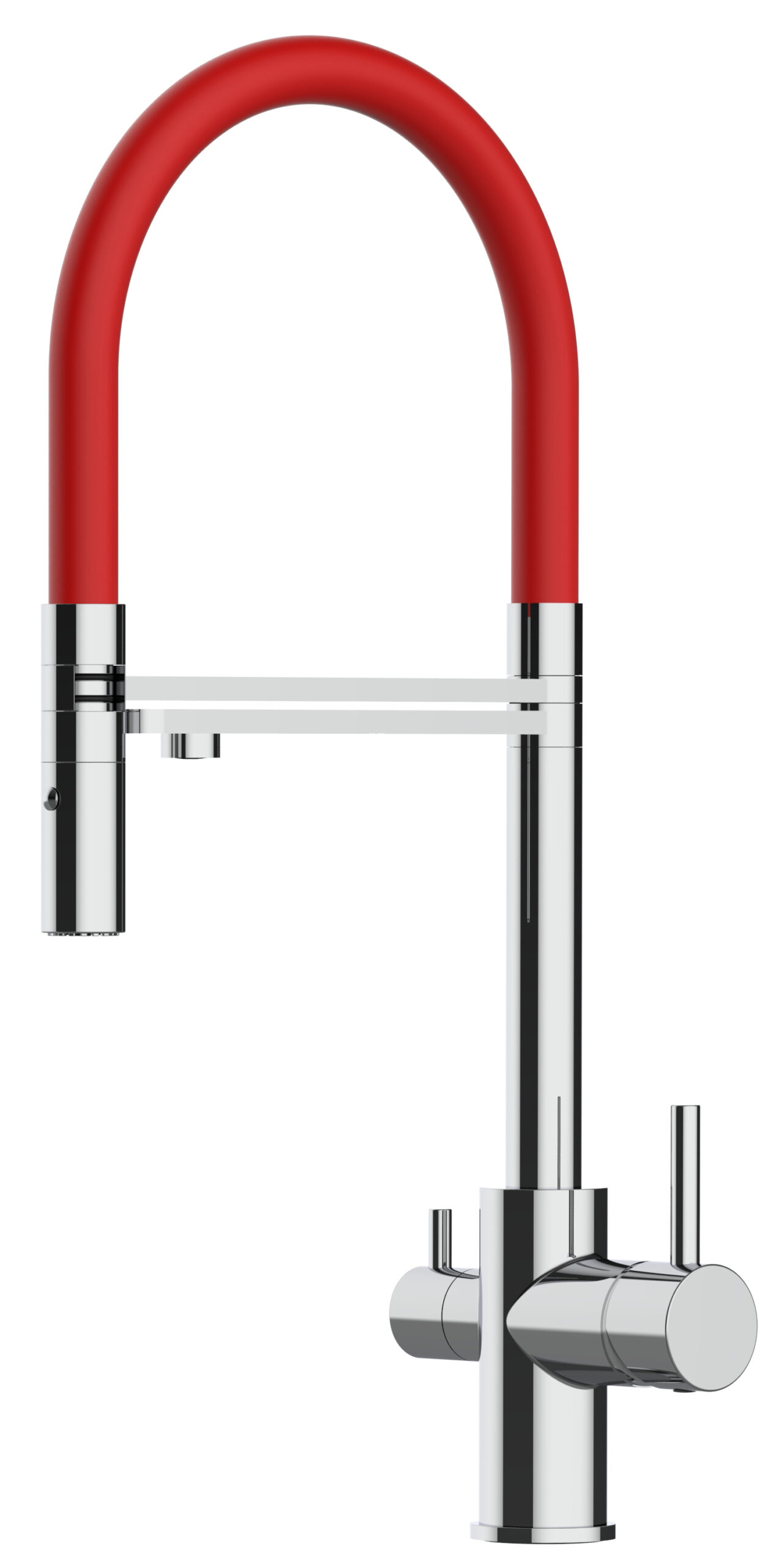 Grifo de cocina 3 vías cromado Serie FL caño rojo flexible ducha 2chorros