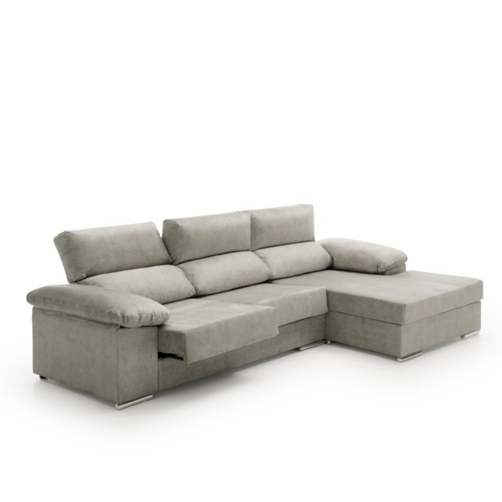 Sofa chaise longue reclinable y deslizante melissa gris derecha
