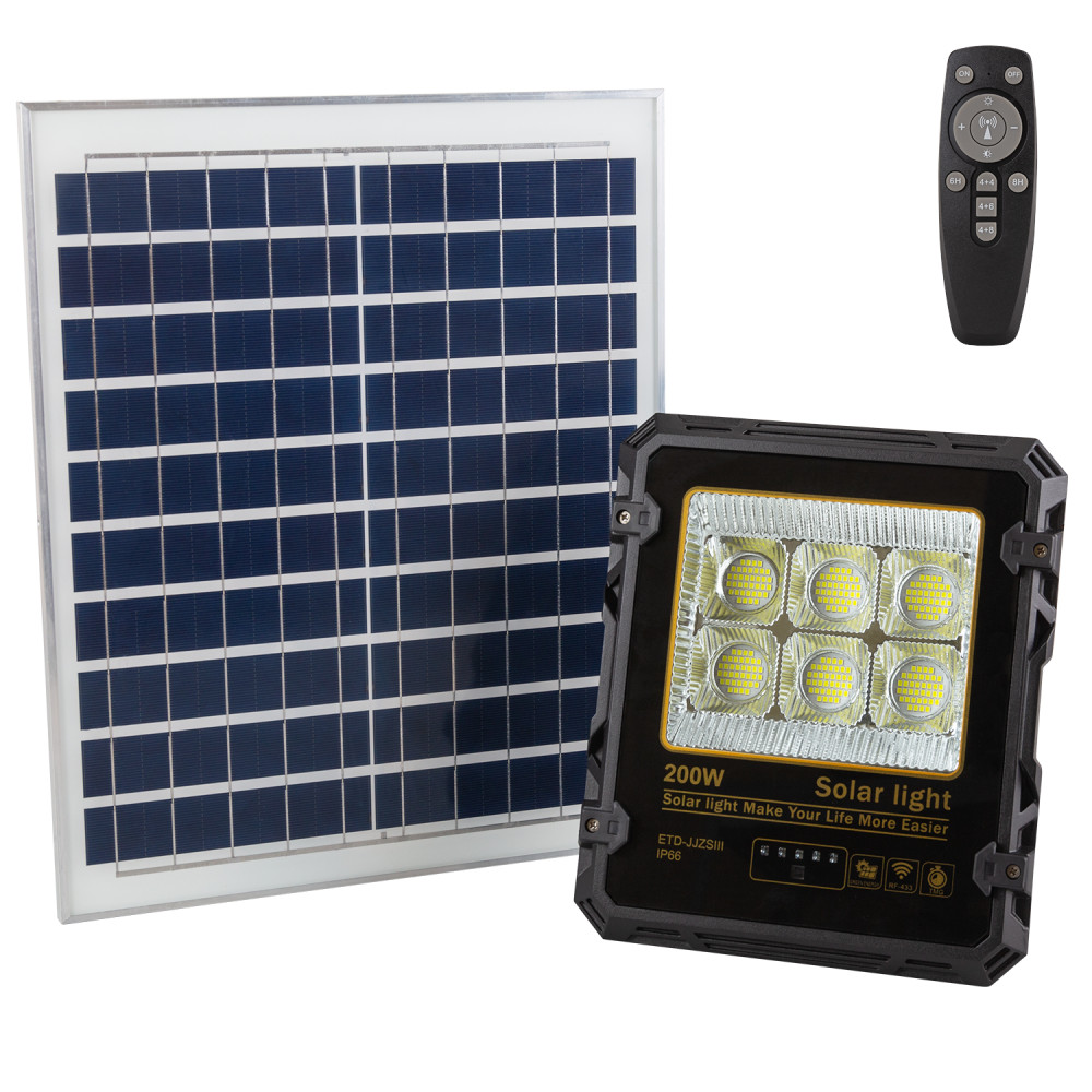 Proyector 200w con panel solar control remoto ip65 [1916-flsol-200w-cw]