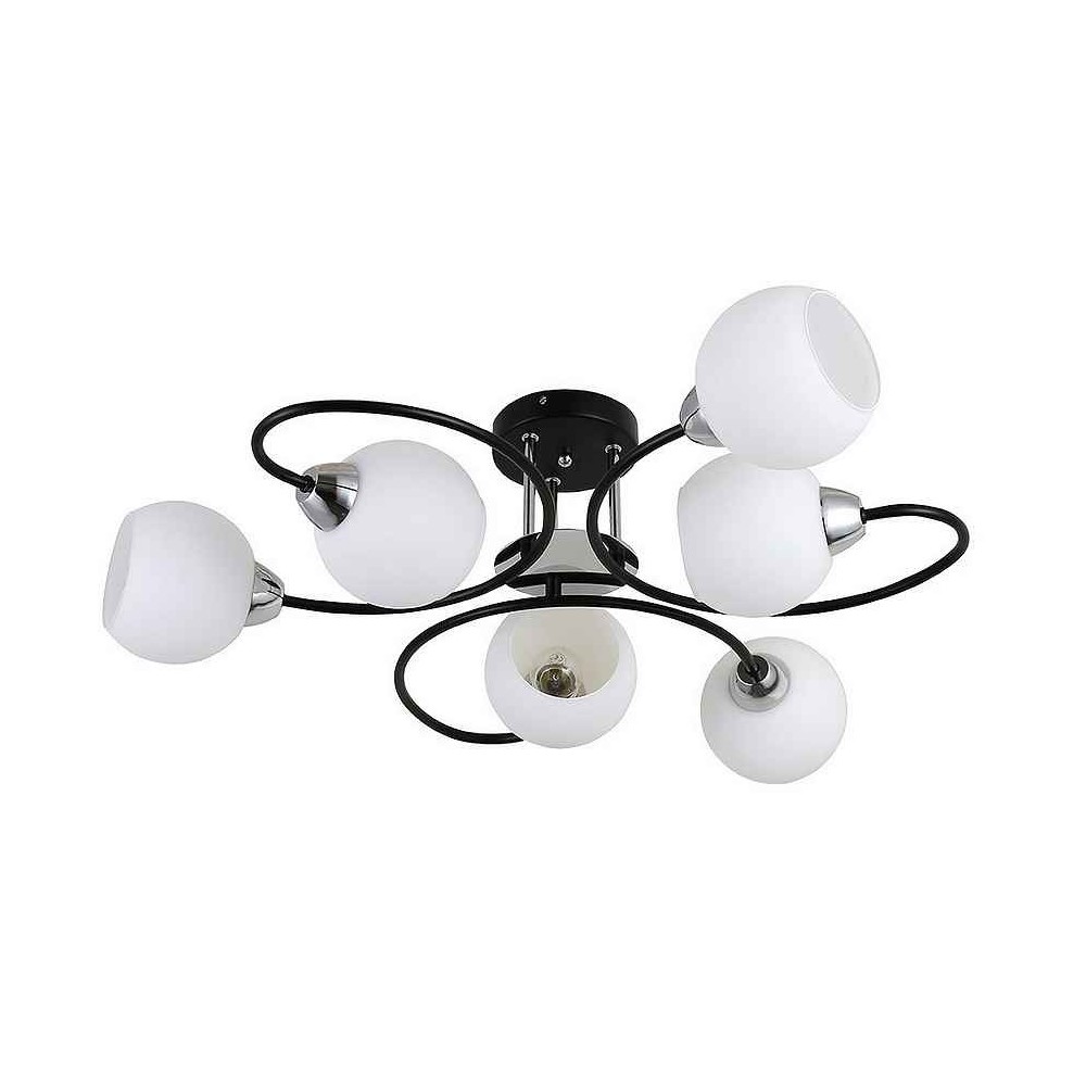 Lampara - fuji - 6 luces - metal negro/cromo - tulipa de vidrio blanco