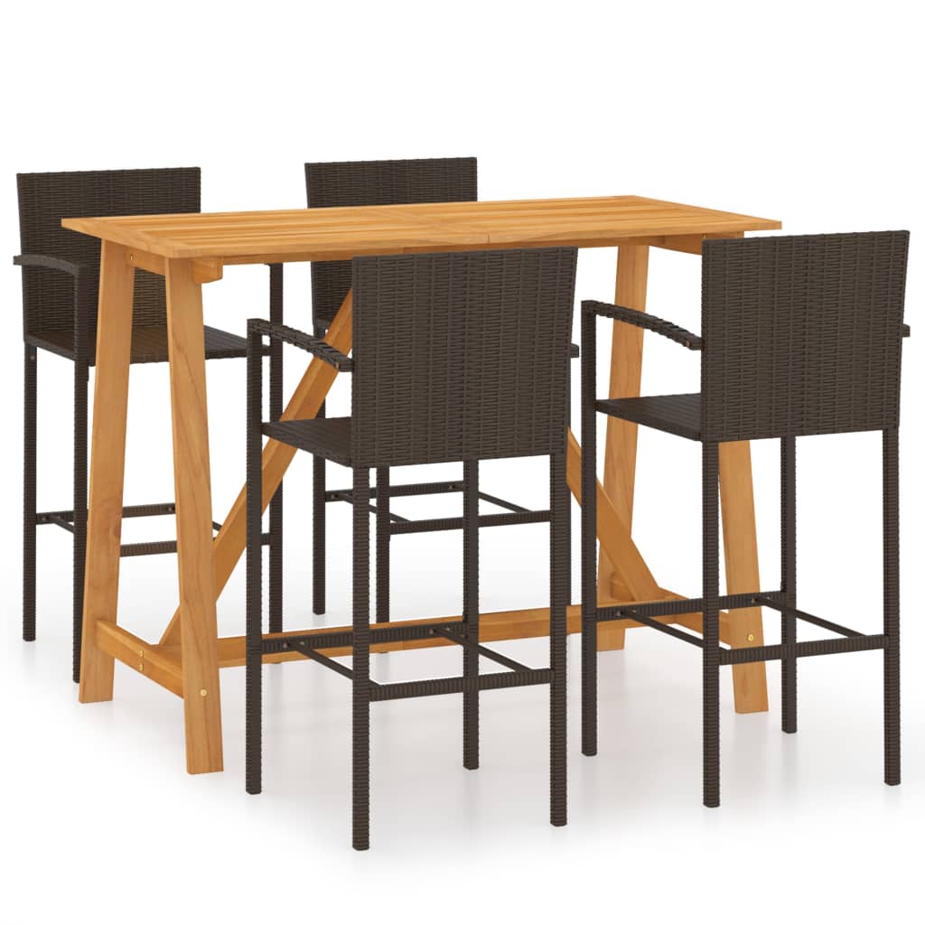 vidaXL conjunto de bar para jardín 5 piezas marrón