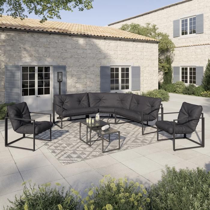 Salón de jardín bajo - 8 plazas - gris antracita