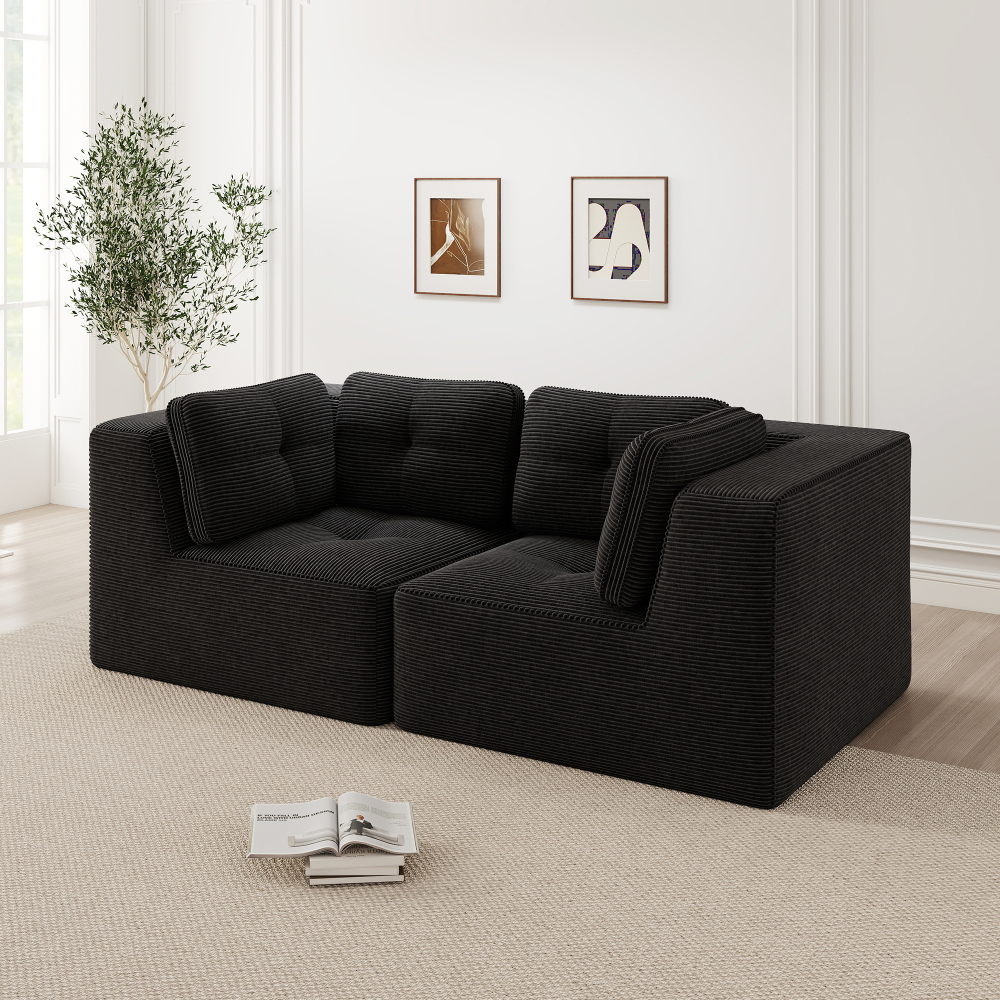 Sofá en l modular sin estructura pana negro 2 plazas configurable