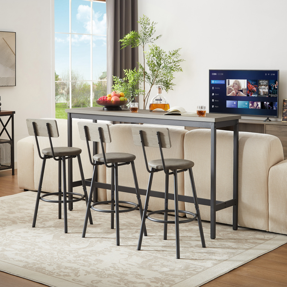 Conjunto de mesa alta 3 taburetes gris negro industrial 160cm