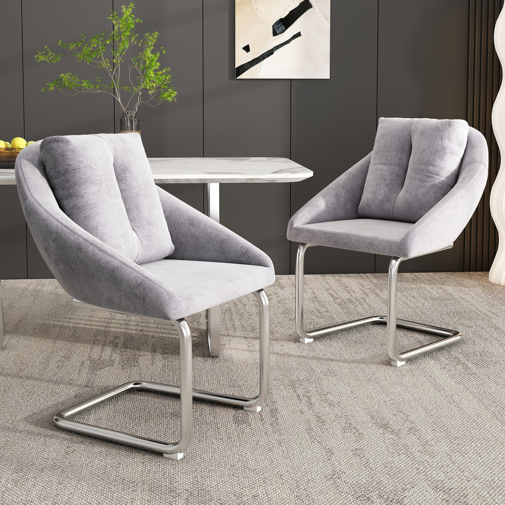 Silla de comedor giratoria terciopelo gris con cojín