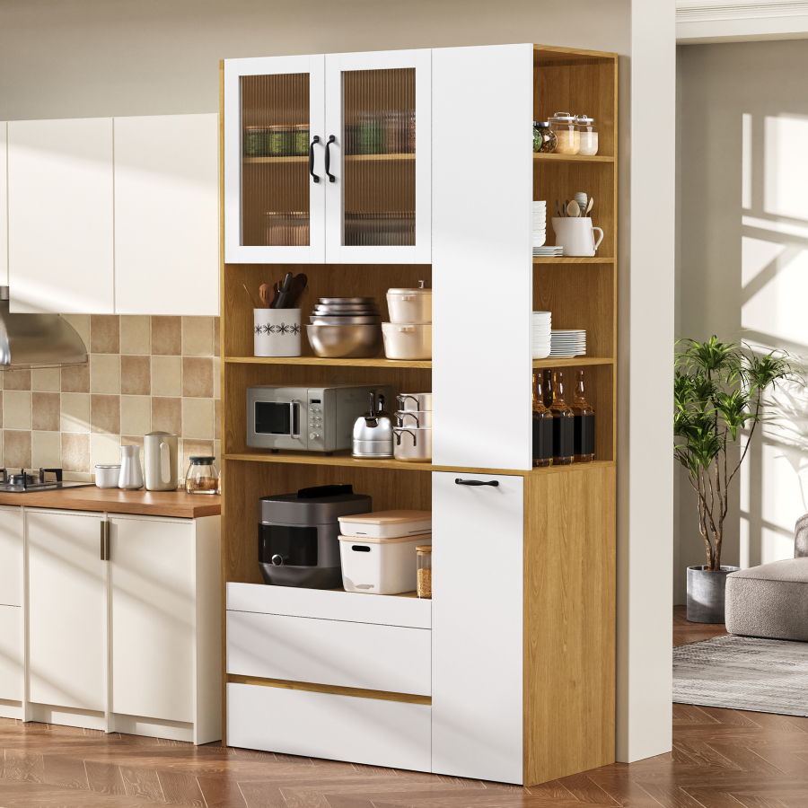 Aparador alto con 2 cajones blanco y natural 200x100x40cm