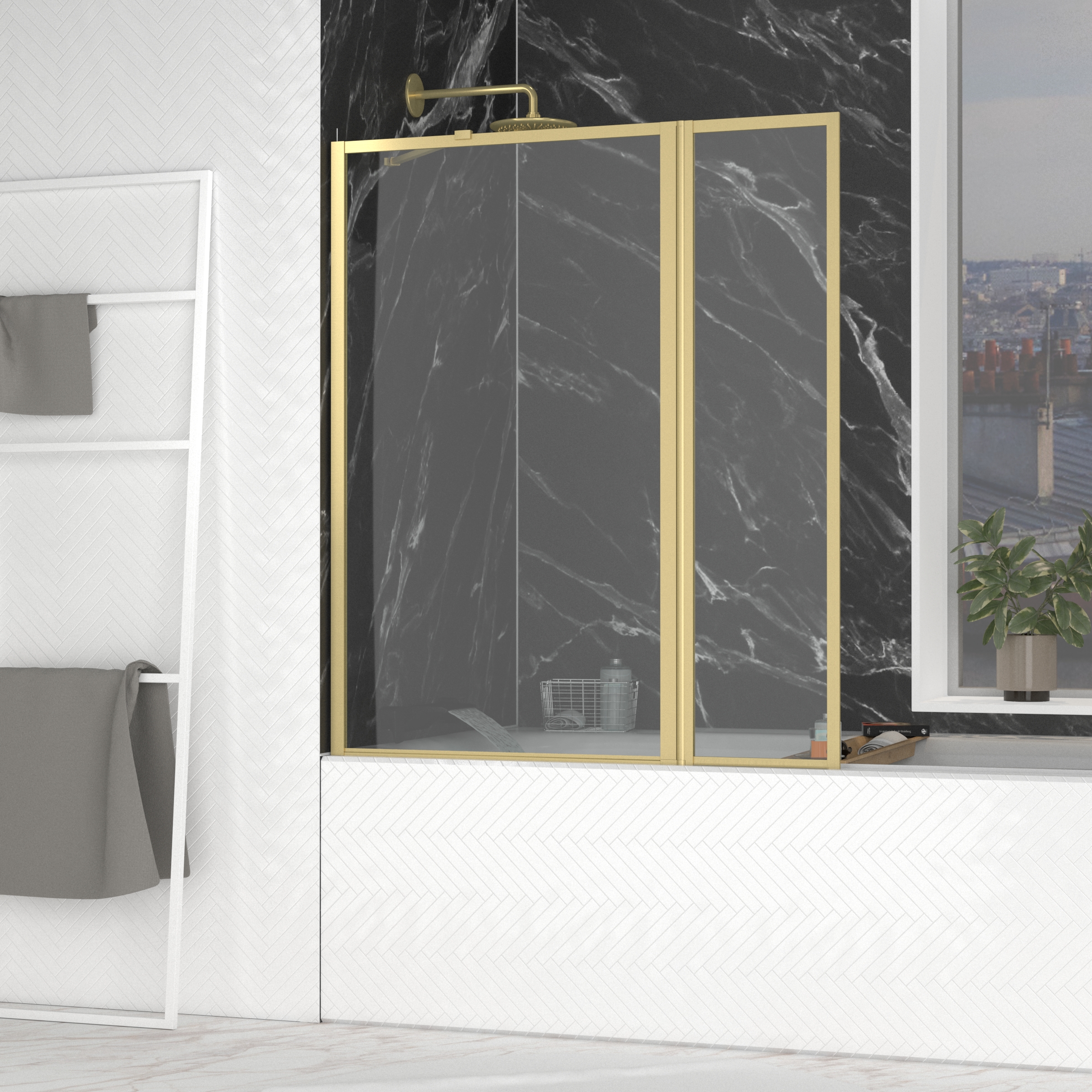 Mampara 2 hojas 70+30x130cm - acabo oro cepillado - goldy contouring screen