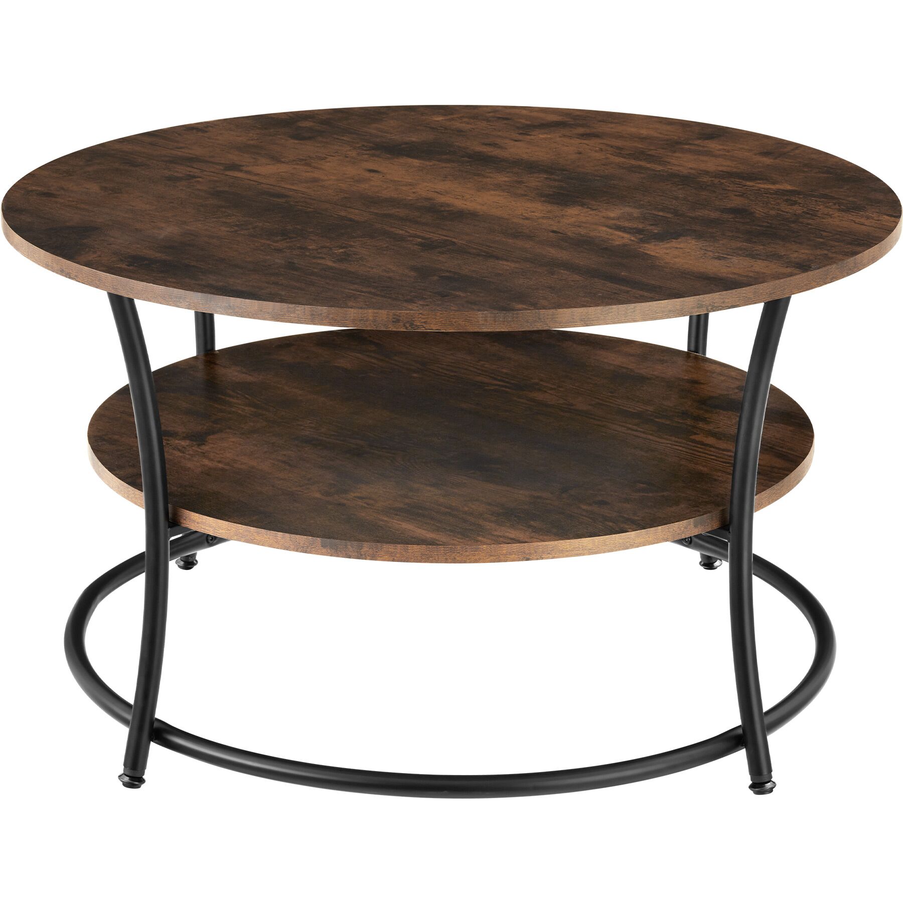 Mesa auxiliar redonda de madera y acero con patas ajustables, marrón