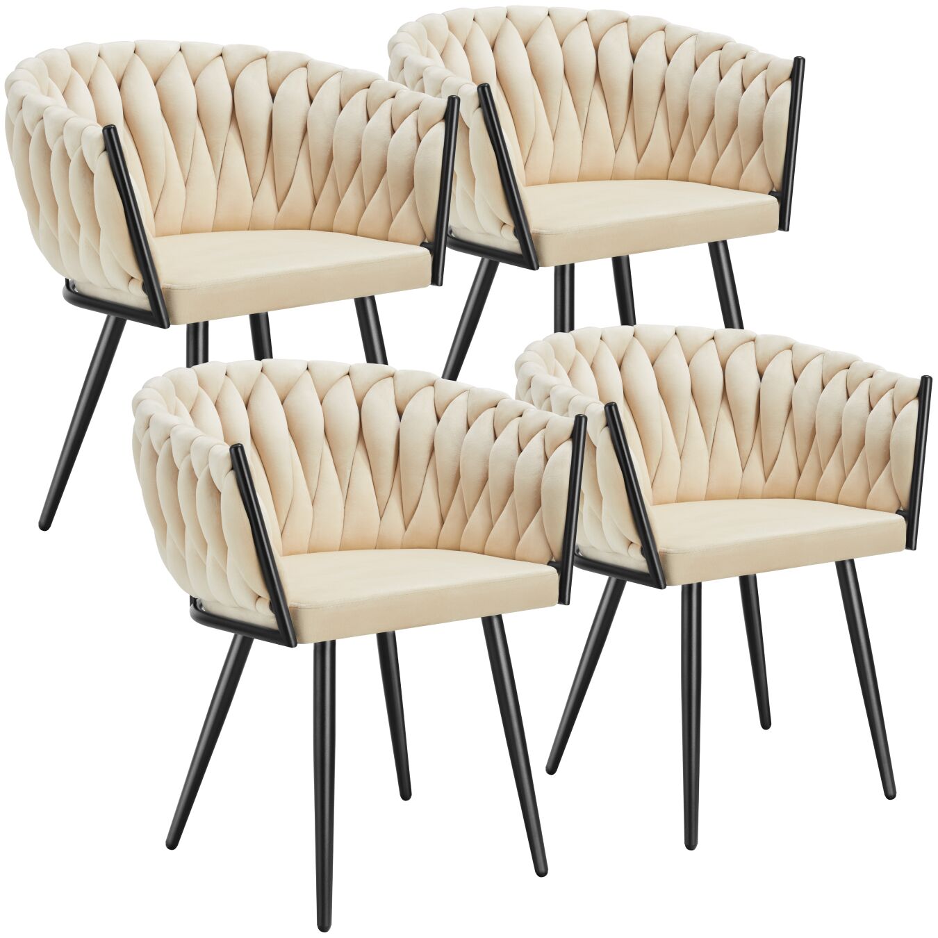 4 sillas de comedor de terciopelo, diseño anudado 60,5x55x75 cm arena