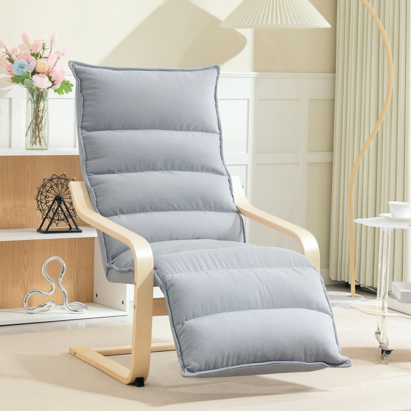 Sillón reclinable de terciopelo gris claro con reposapiés y balanceo