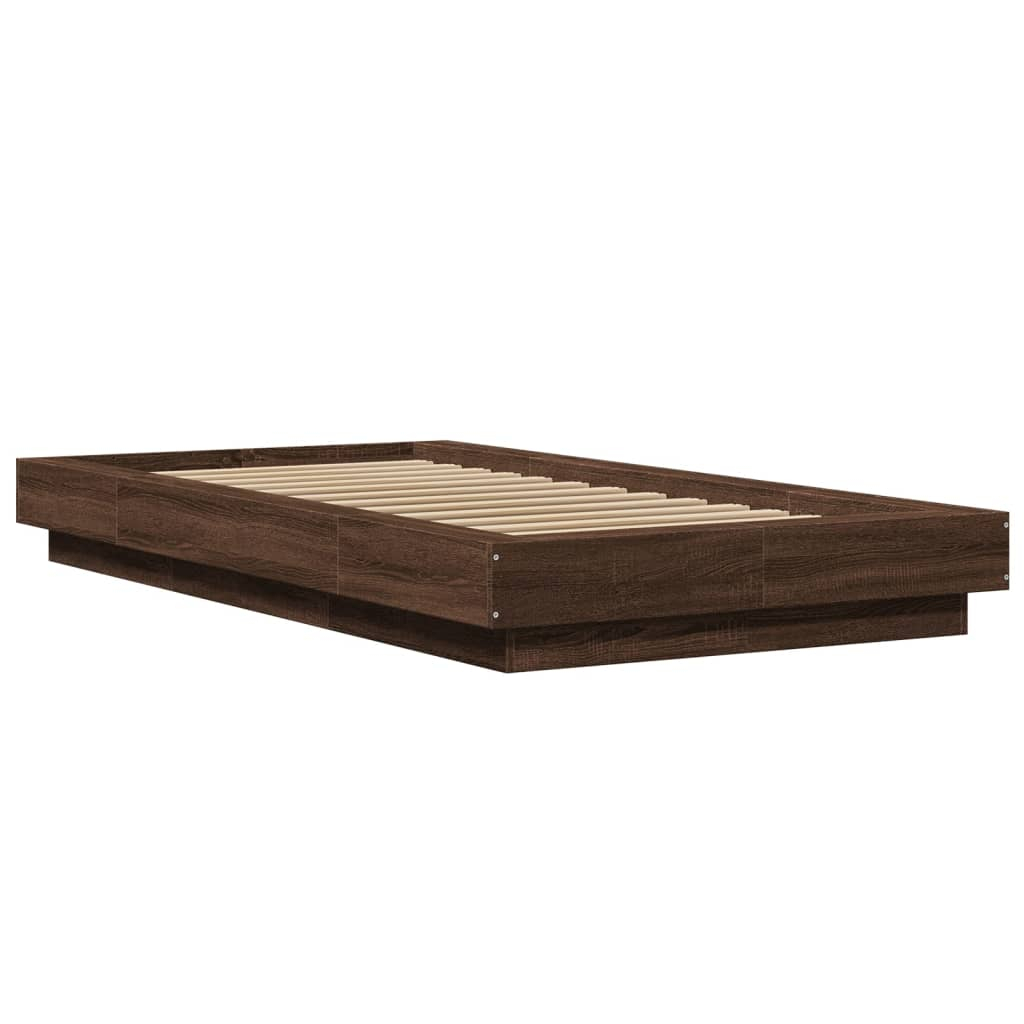 vidaXL estructura cama con luces LED madera roble marrón 90x190 cm