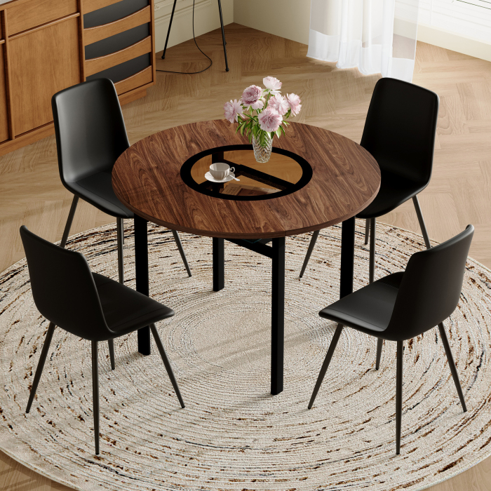Mesa de comedor redonda con 4 sillas mdf vidrio marrón y negro 100cm