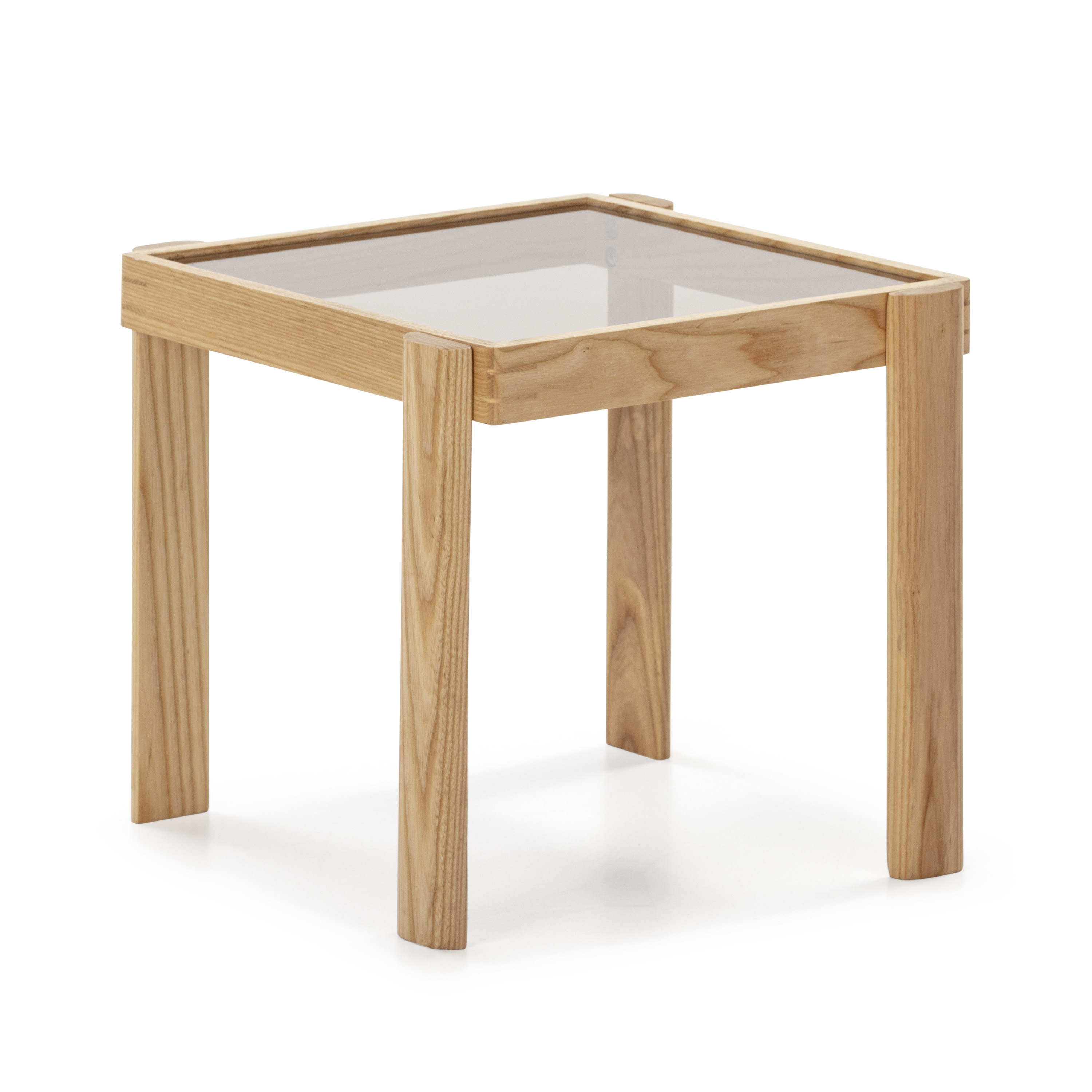 Mesa auxiliar 43x41x40 cristal ahumado, madera natural