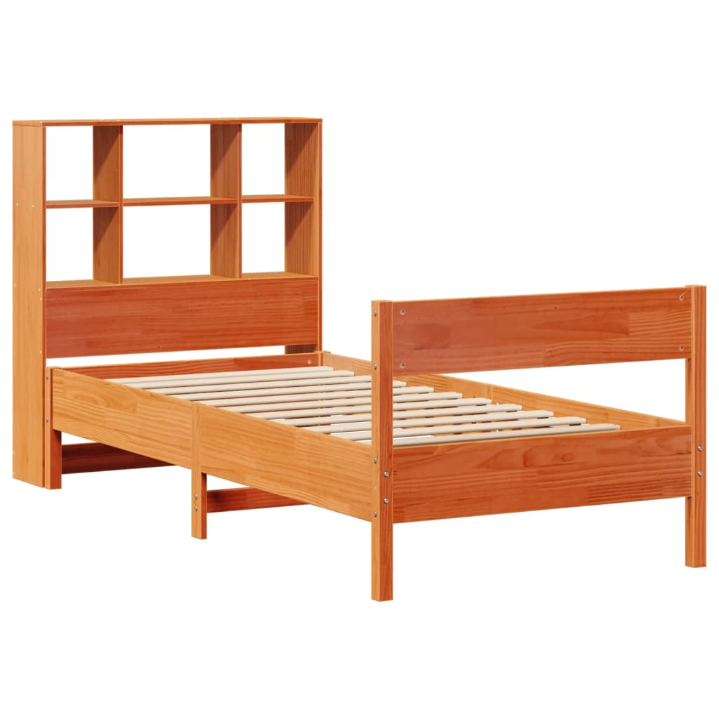vidaXL cama con estantería sin colchón madera maciza marrón 75x190 cm