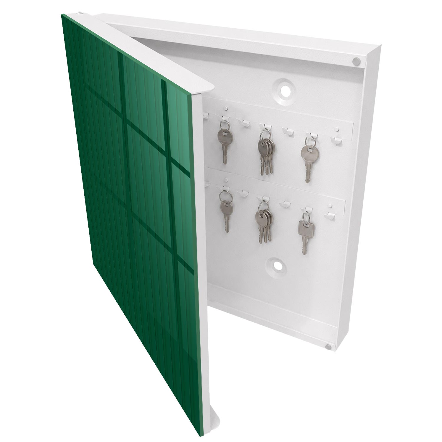 Armario de llaves 30x30x5 rayas verdes, apertura izquierda blanca