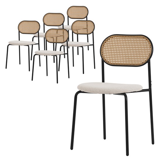 6x sillas de comedor beige tapizado ratán respaldo curvado de rejilla