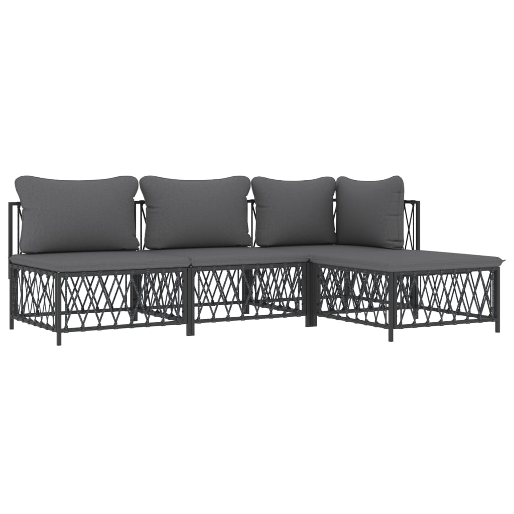 vidaXL juego muebles de jardín 4 pzas y cojines acero gris antracita