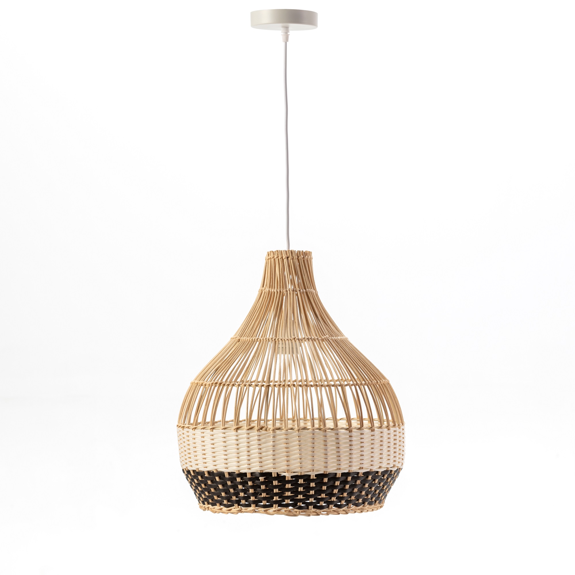 Lámpara techo mimbre natural beige y negro