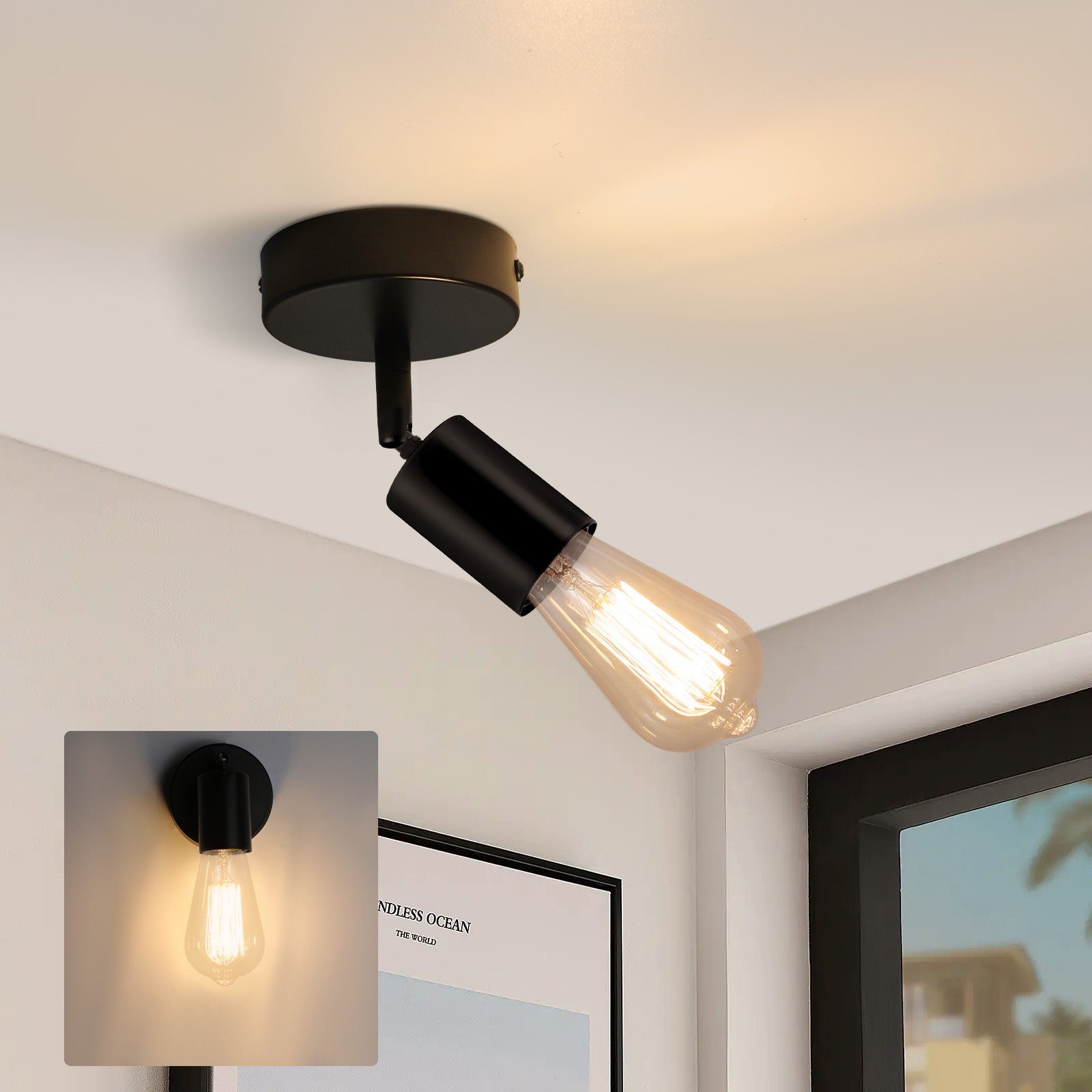 Nettlfe lámpara de techo E27 negro 9x9