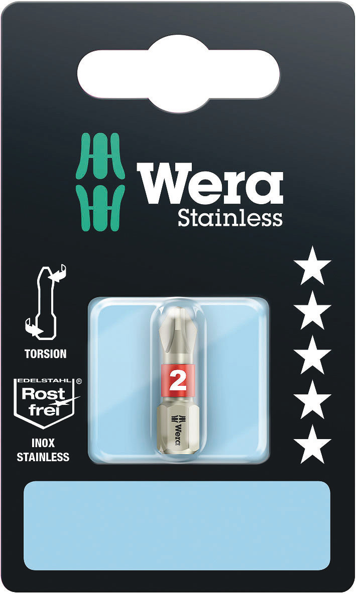 Punta phillips, zona de torsion, acero inox 3851/1 ts ph 1 x 25 mm sb wera