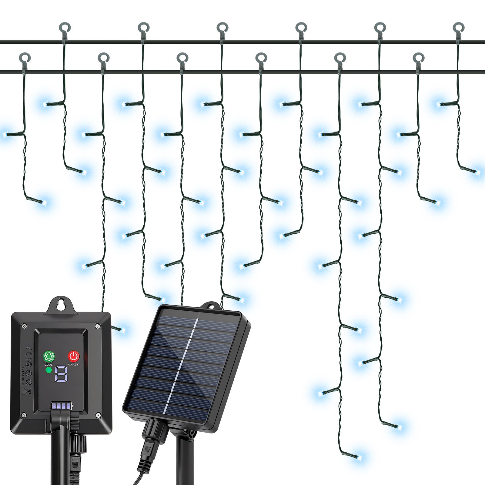 Aigostar cortina luces navidad para exterior solares, 3m+5m*0.6m