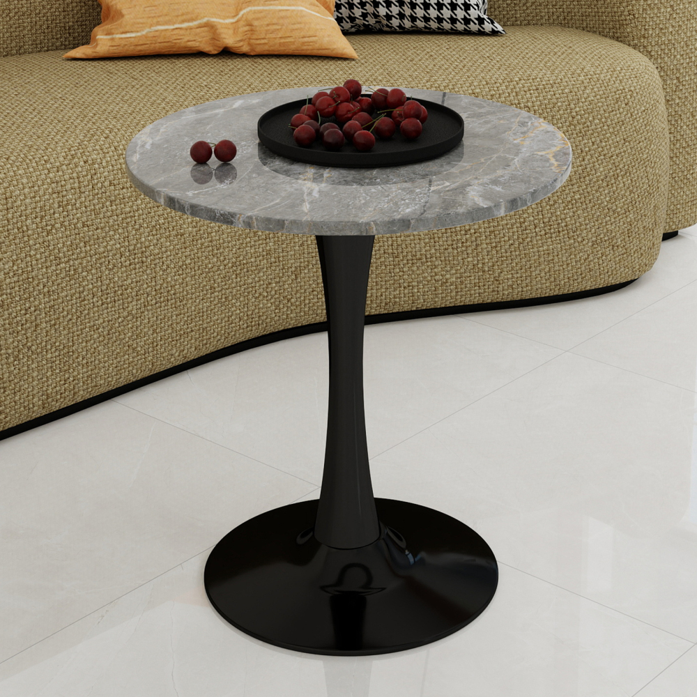 Mesa auxiliar redonda para salón mármol artificial negro gris 70,1x70,1cm