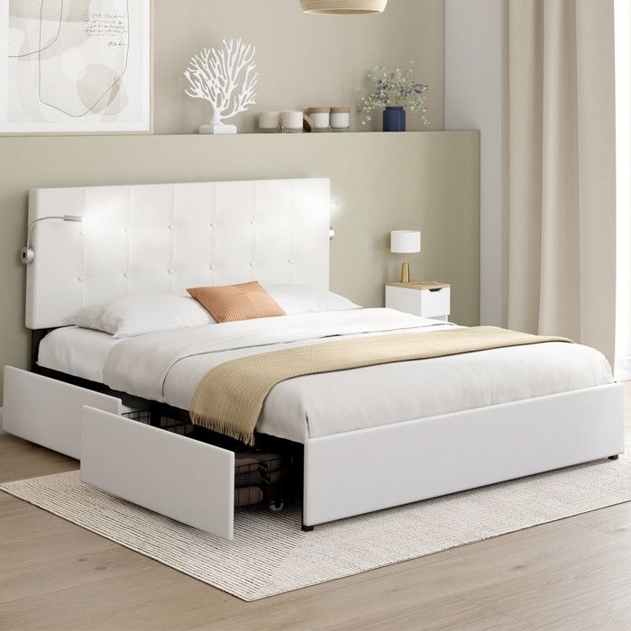 Cama doble con almacenaje - blanco - 140 x 190 cm