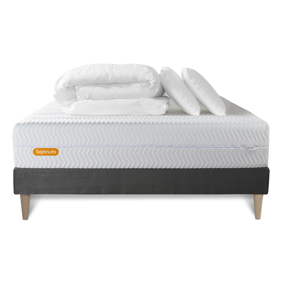 Pack cama completa - colchón 200x200cm + somier con láminas (kit) + 2 almoh
