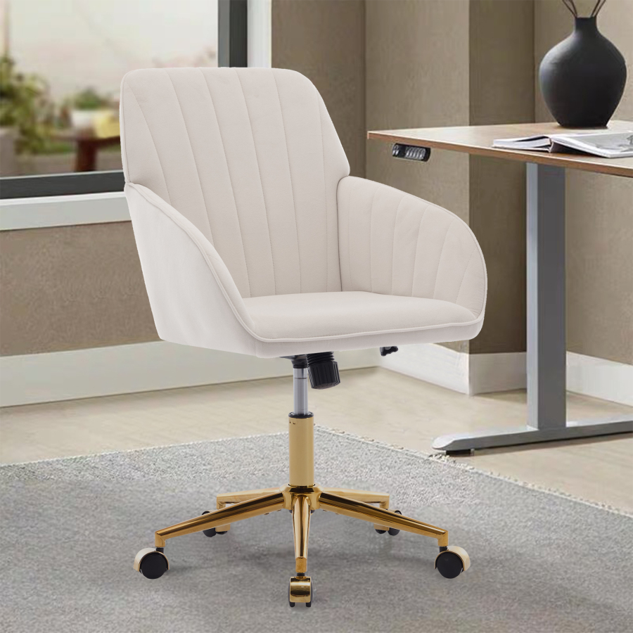 Silla de oficina giratoria ergonómica de terciopelo blanco cómoda