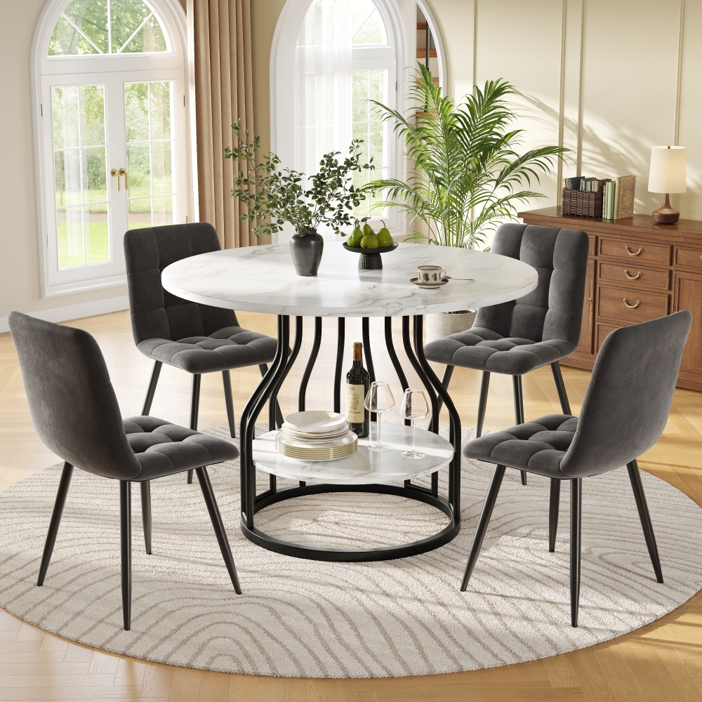 Conjunto de mesa y sillas mdf negro y gris redonda 80 cm 5 piezas