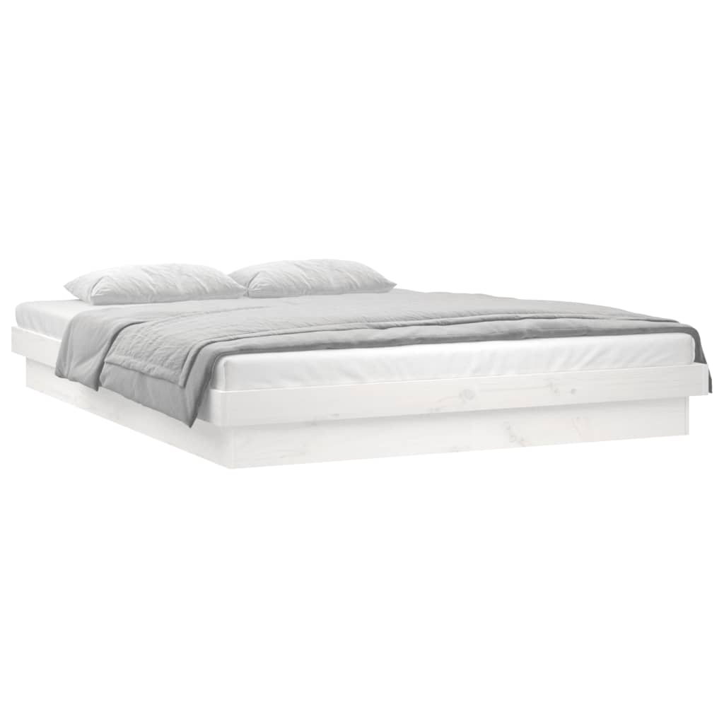 vidaXL estructura de cama doble LED sin colchón madera maciza blanco