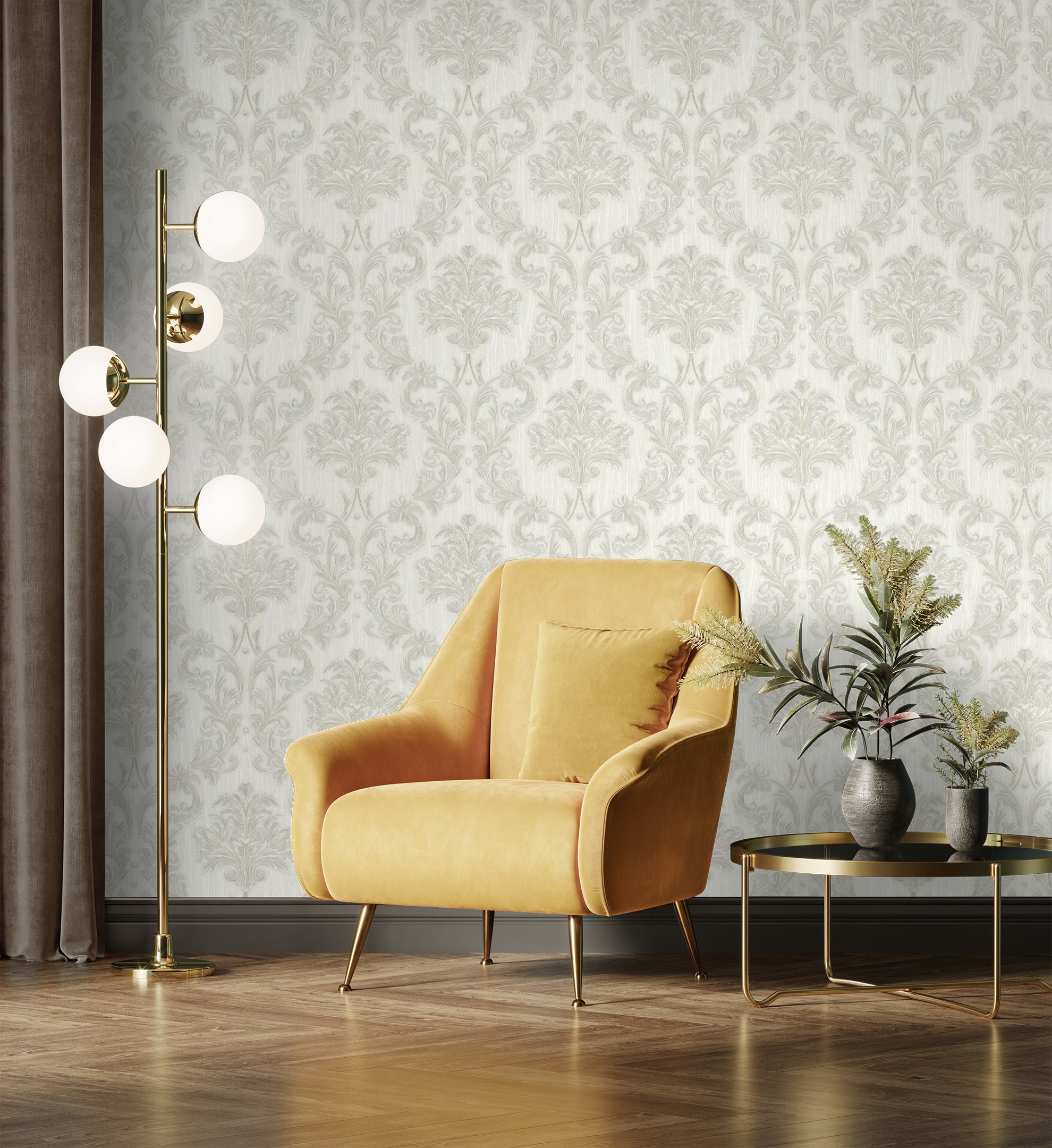 Papel pintado gaulan damasco clásico blanco textura de tela 10.6m²
