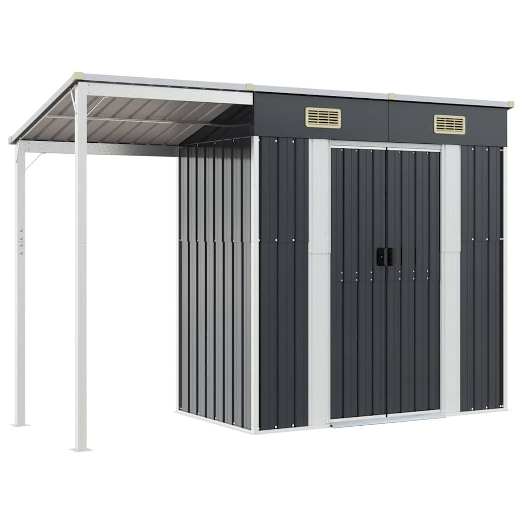 vidaXL cobertizo jardín tejado largo acero antracita 277x107x181 cm