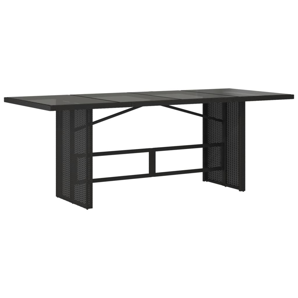 vidaXL mesa de jardín superficie de vidrio ratán pe negro 190x80x75 cm