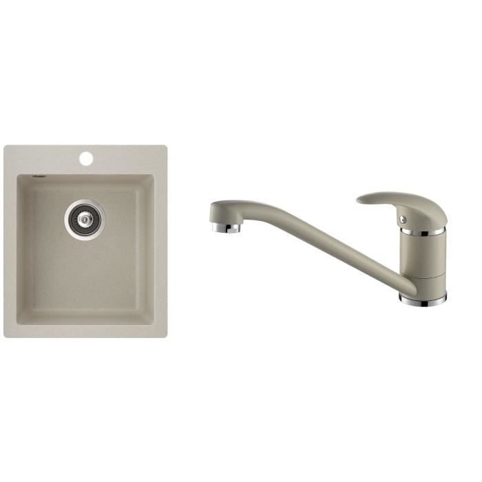 Fregadero - cuadrado con grifo derecho beige - 425 x 500 mm