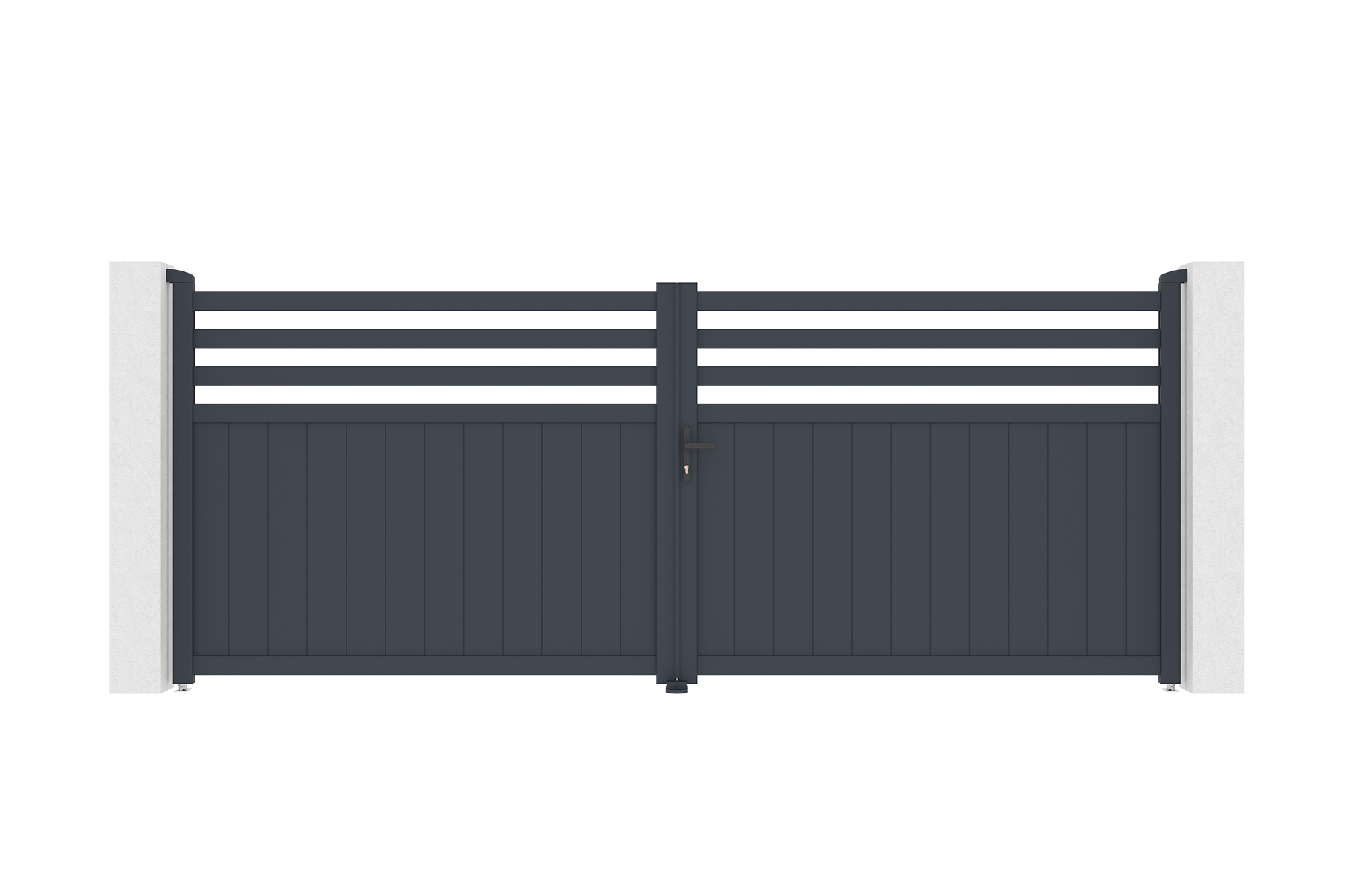 Pack puerta abatible nevis 4m a.160cm + 2 postes a.190cm gris