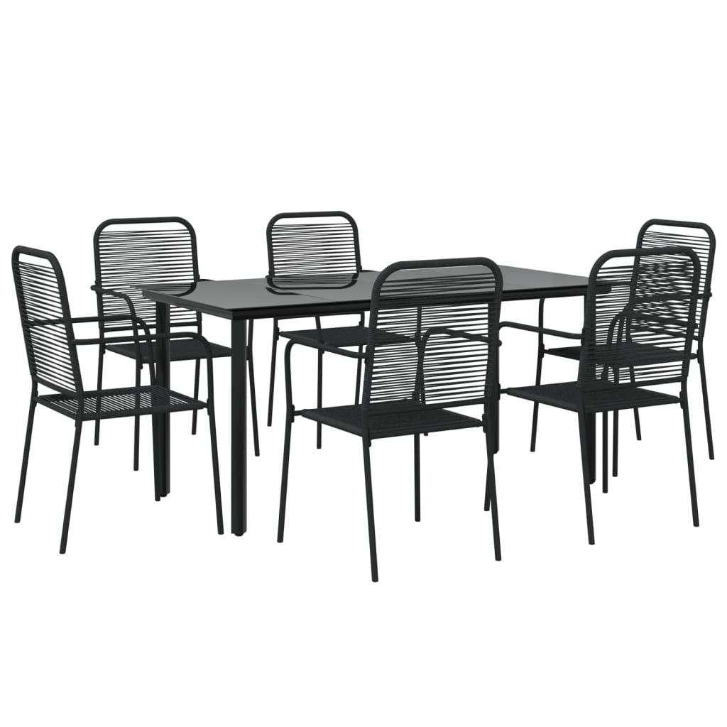 vidaXL juego de comedor jardín 7 pzas acero y cuerda de algodón negro