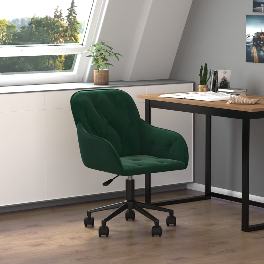 Silla de oficina giratoria de terciopelo verde oscuro oif757804