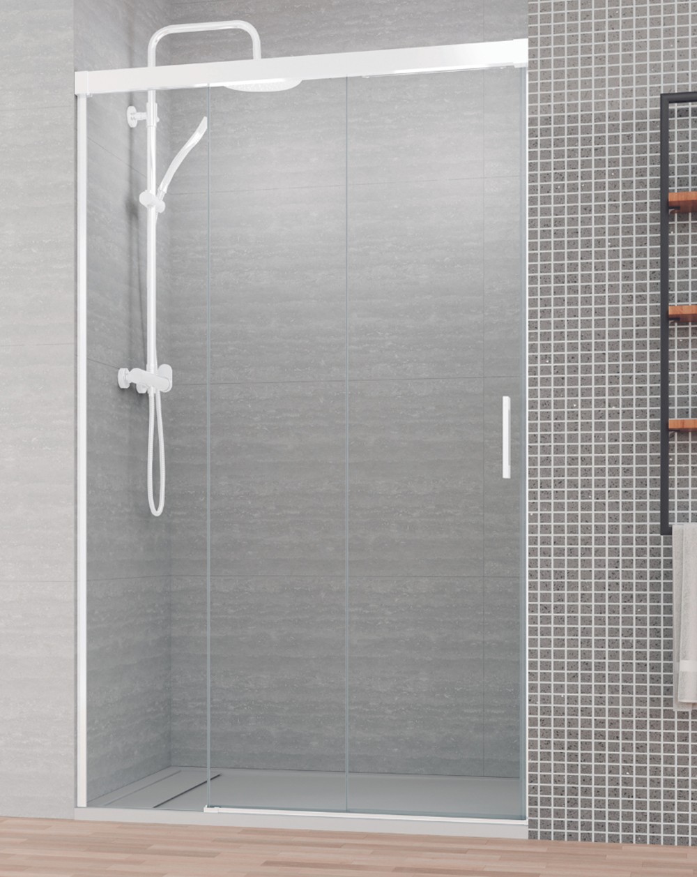 Mampara ducha frontal 3 cristales | blanco 140 cm (adaptable 135,1-140cm)