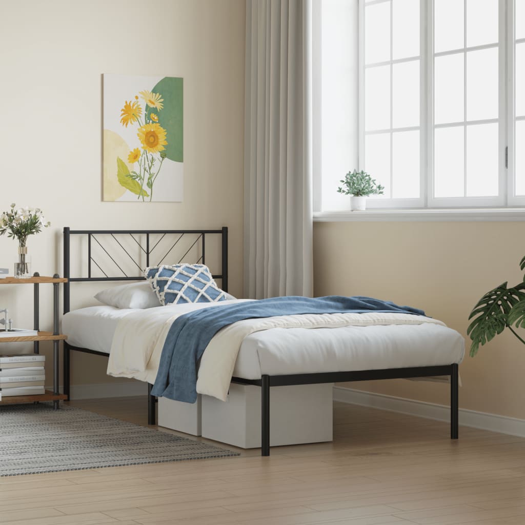 Cama 90x190 cm con cabecero metal negro