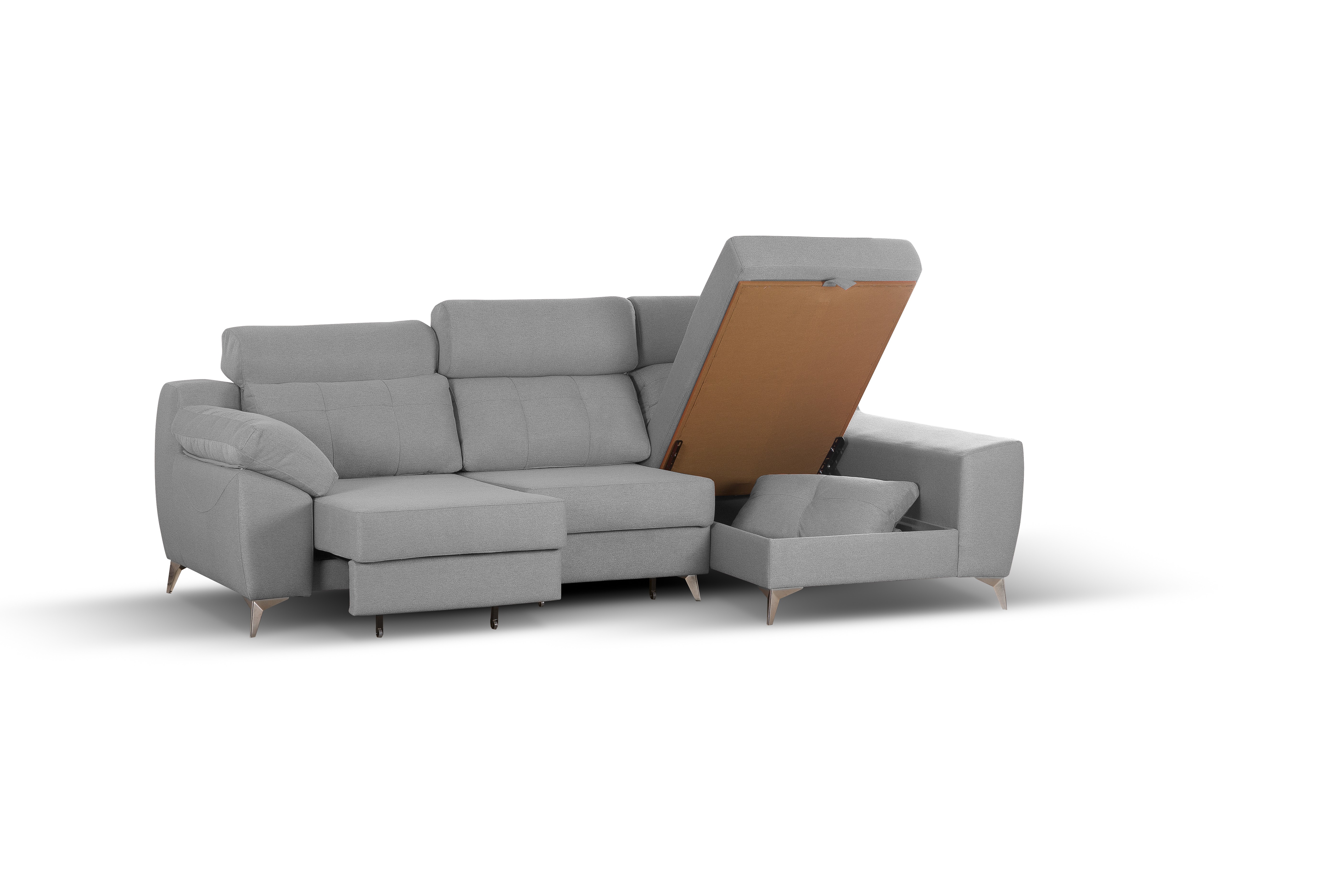 Sofá cama chaiselongue elegance gris derecha