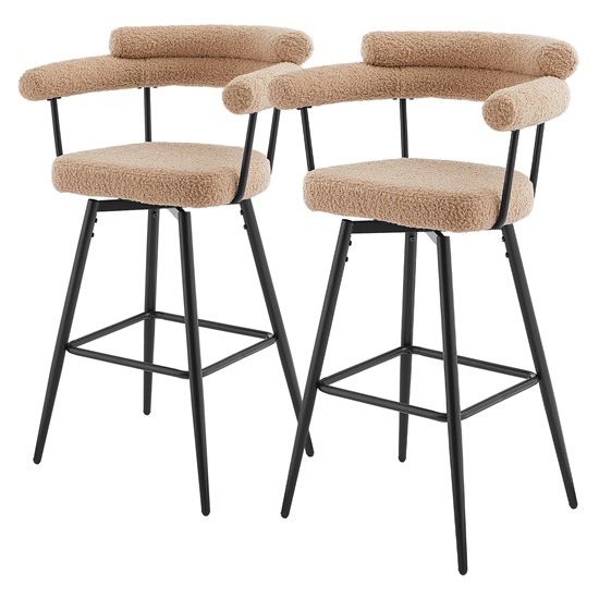 2x taburetes de bar giratorios 360°, tapizados de tejido teddy marrón