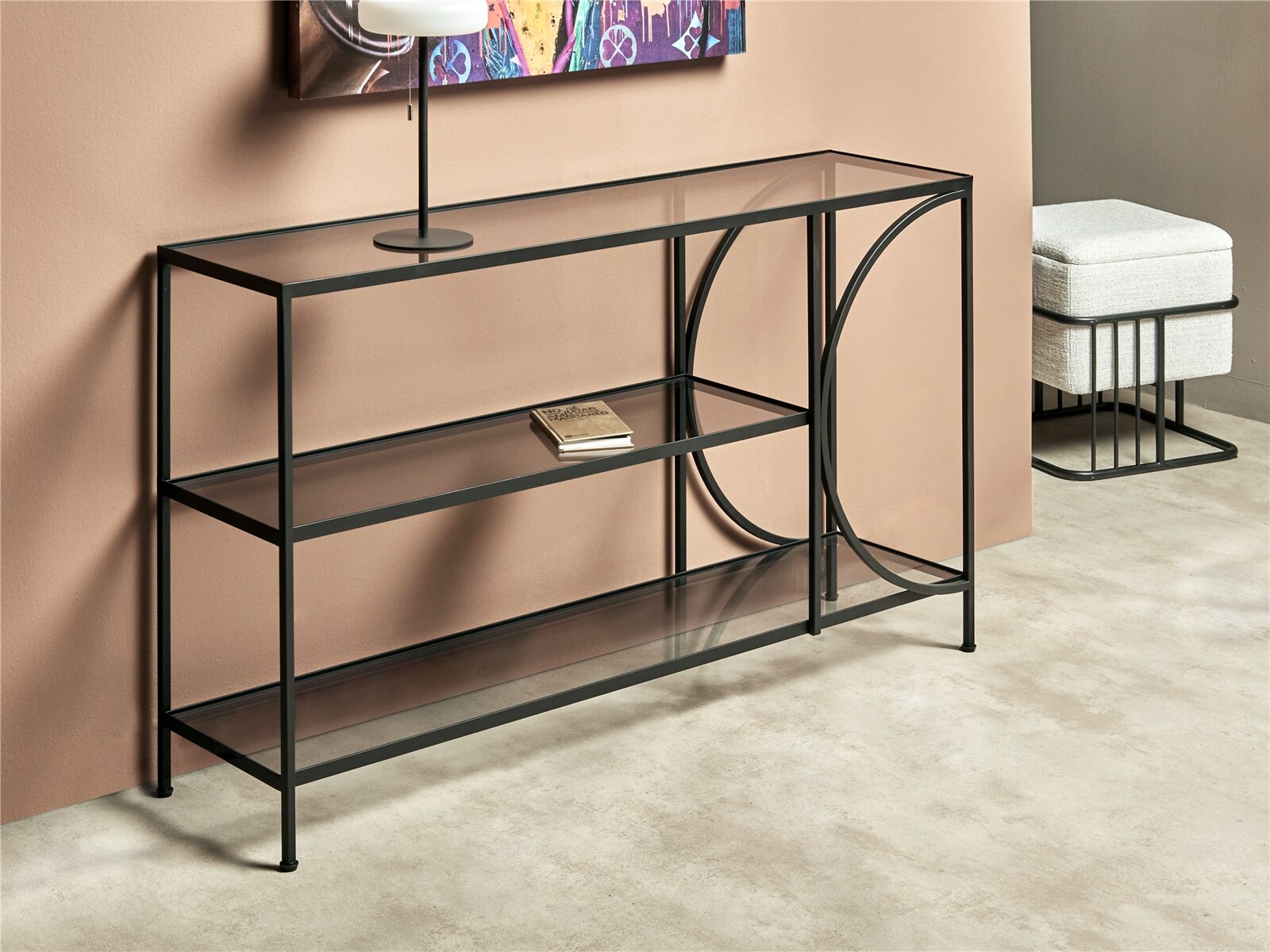 Consola chike textura rugosa negra 120x30x71 cms. 120x30x71 cms