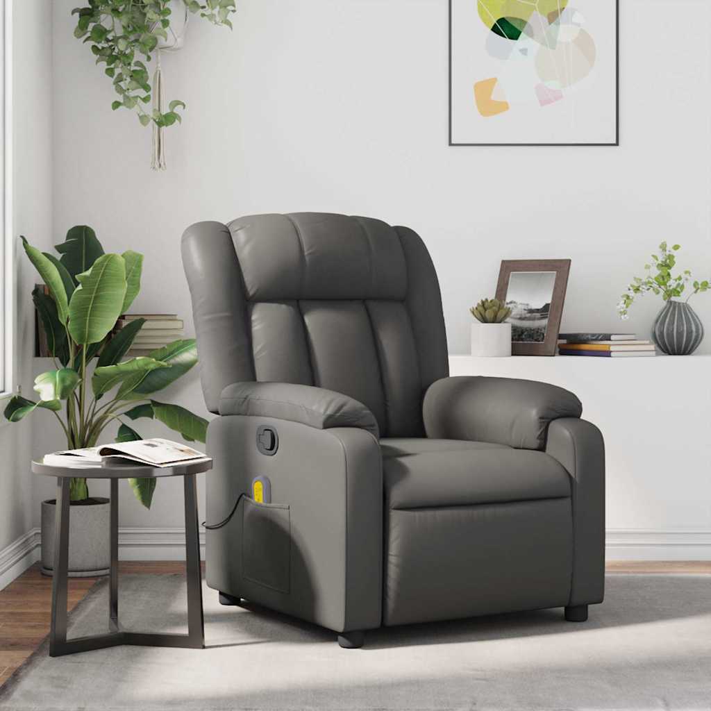 Sillón de masaje reclinable cuero sintético gris qweo4660